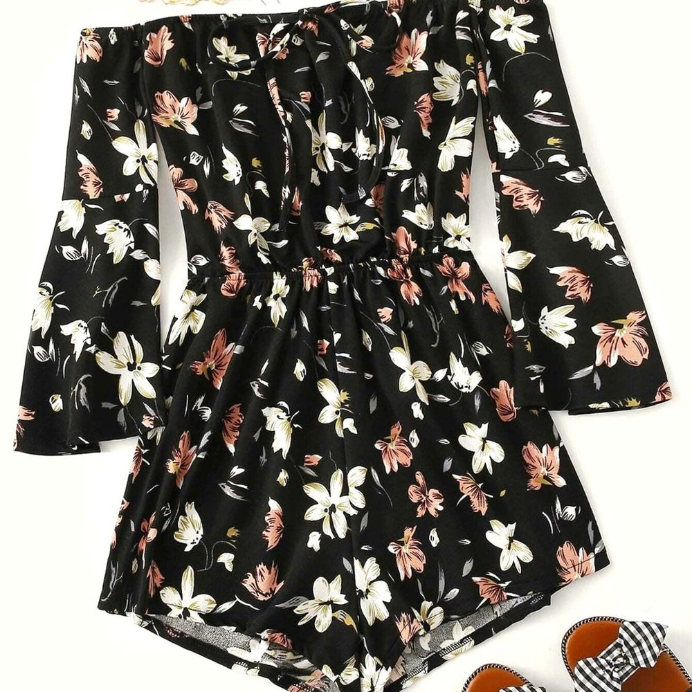 Off Shoulder Floral Romper